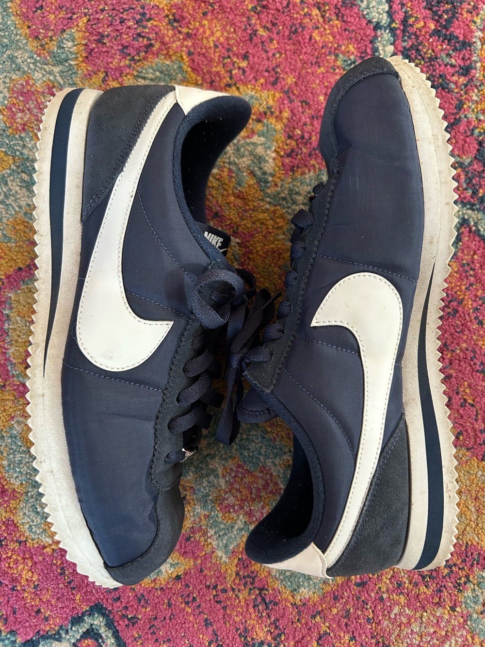 Nike | Women’s Navy Blue Canvas/Suede Lace Up Cortez Sneakers White Swoosh 8.5 - Picture 9 of 16
